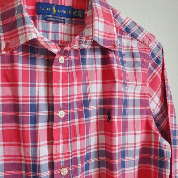 RALPH LAUREN Boys Plaid Long-sleeve Shirt Size Large 14/16 GUC - Picture 3 of 7